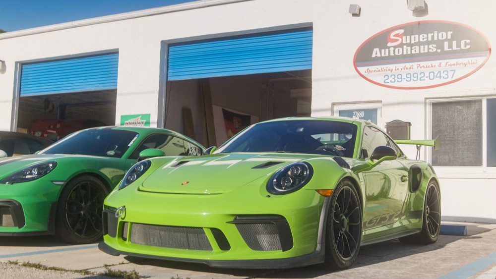 The Porsche GT3 RS in front of Superior Autohaus in Bonita Springs, Florida