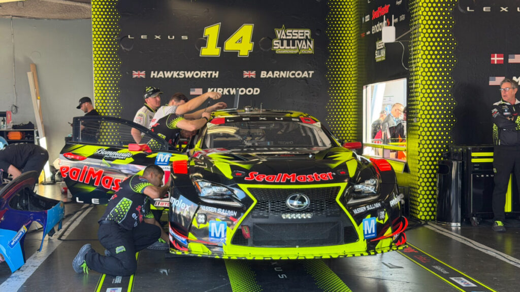 Lexus Racing and Vasser Sullivan #14 race car in the garage
