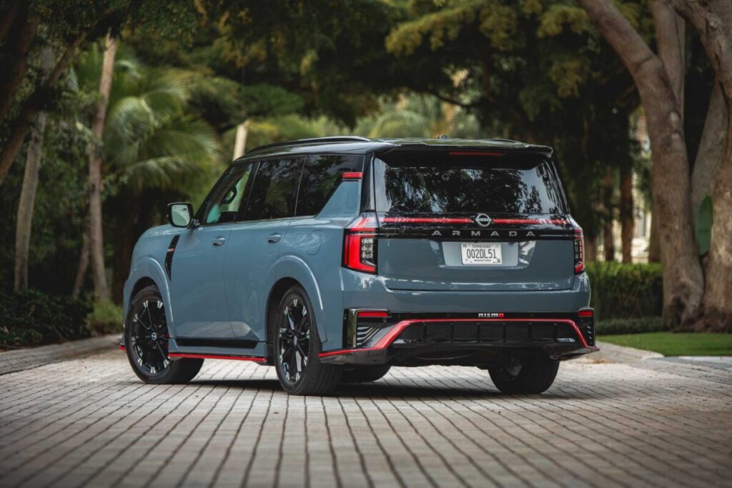 2026 Nissan Armada Nismo rear 3/4 view on a residential street