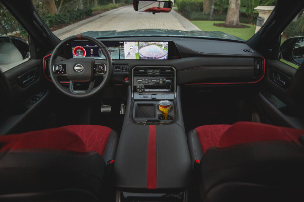 2026 Nissan Armada Nismo front cabin from the rear seats