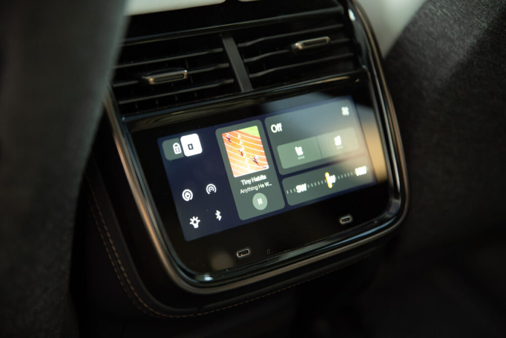 2026 Rivian R1T rear seat touchscreen controls