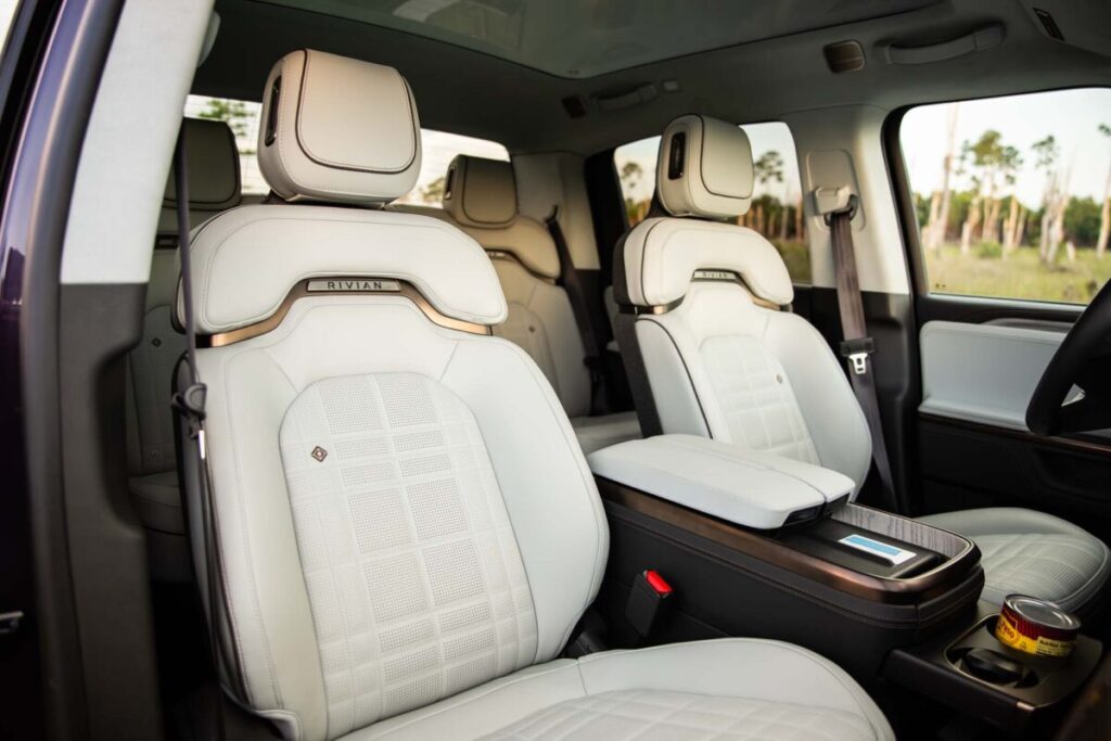 2026 Rivian R1T front seats with bronze details