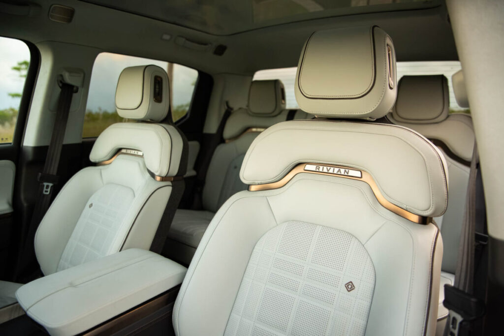 2026 Rivian R1T front seats with bronze details