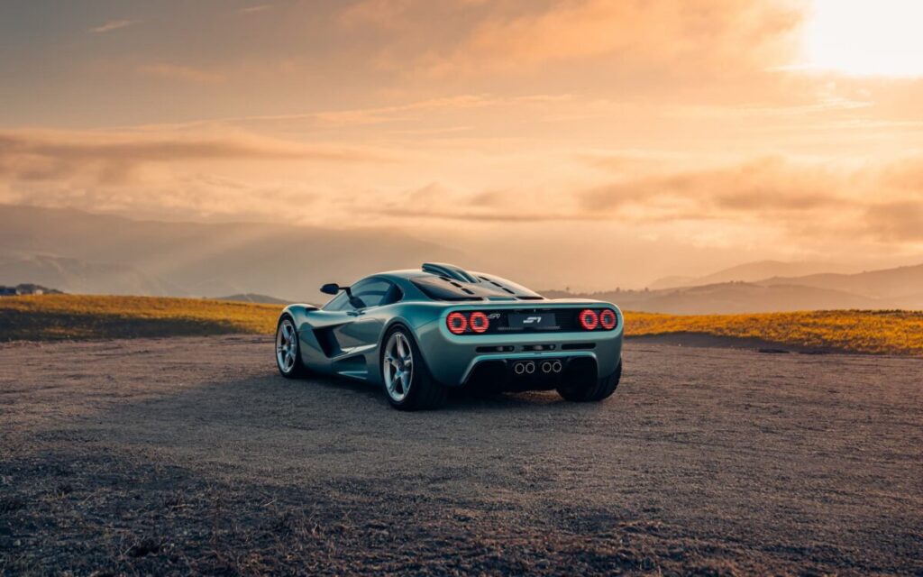 Gordon Murray Special Vehicles S1 rear end at sunset